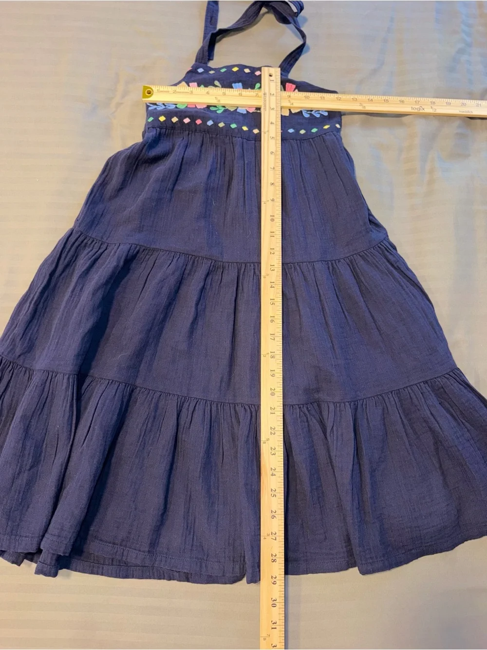 GAP Navy Halter Tiered Dress with Colorful Floral Embroidery